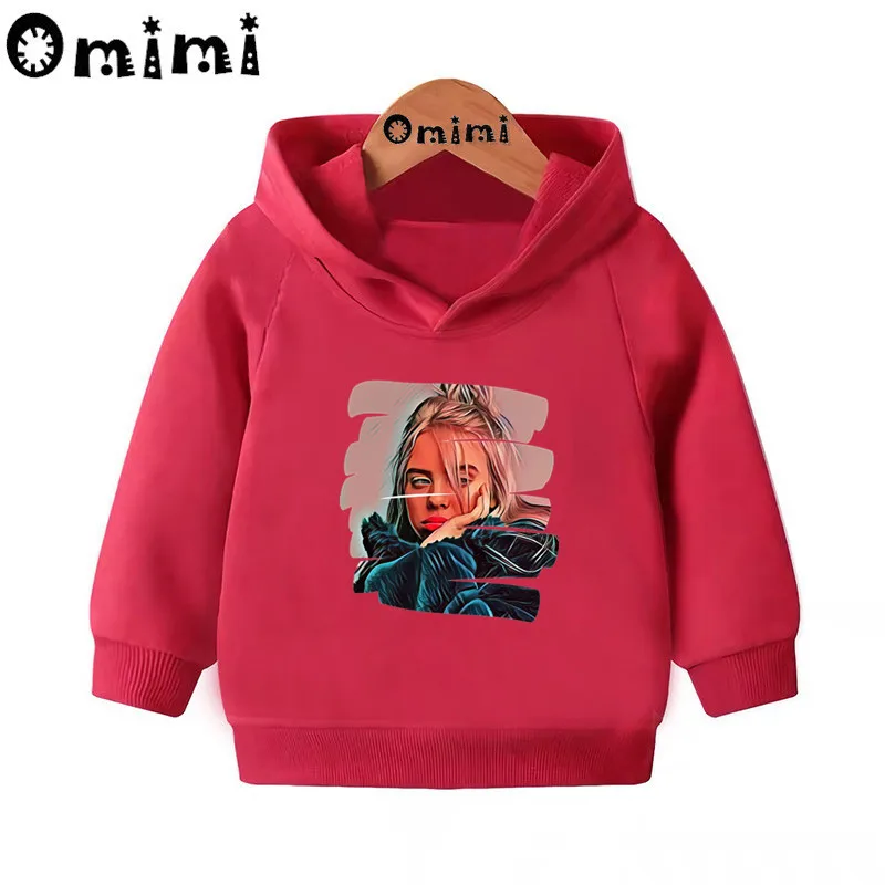 Детские толстовки Billie Eilish в стиле хип-хоп; Детские повседневные толстовки с капюшоном; пуловер для малышей; топы для девочек и мальчиков; осенняя одежда; KMT4545 - Цвет: Red-4545C