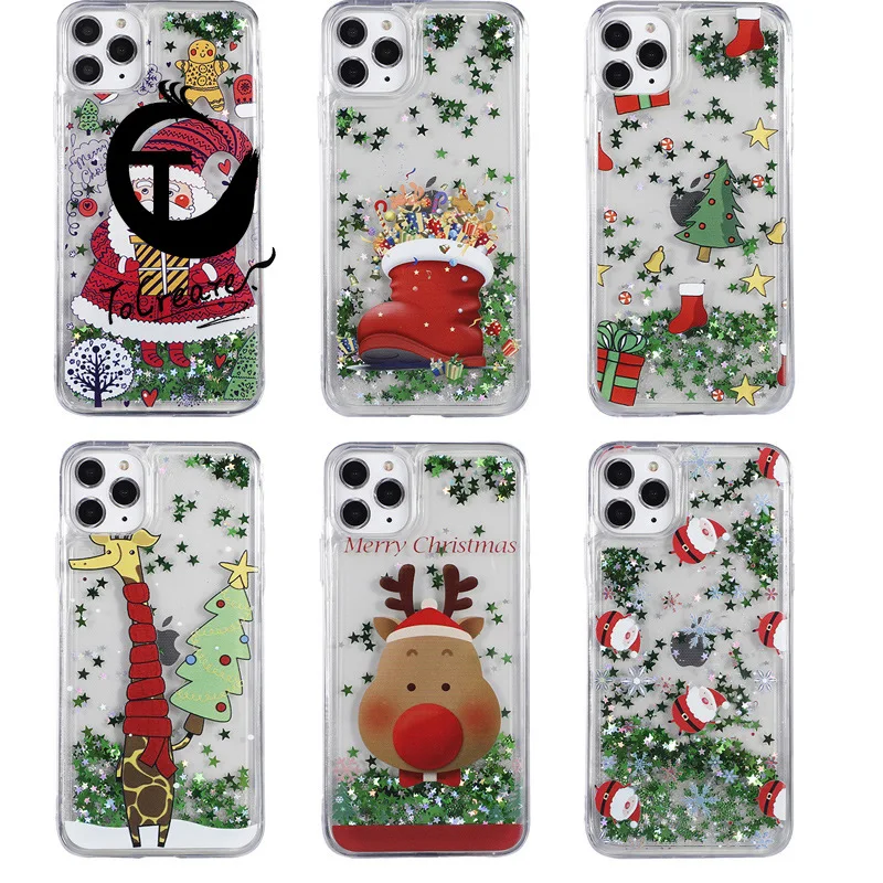 

Santa Claus Christmas Tree Style Phone Case Quicksand Handset Applicable to iPhone and Samsung products Soft Simple Cute Cartoon