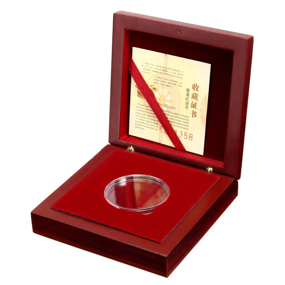 

Single Coin Wood Case Display Box Wooden Storage Holder Collection Round