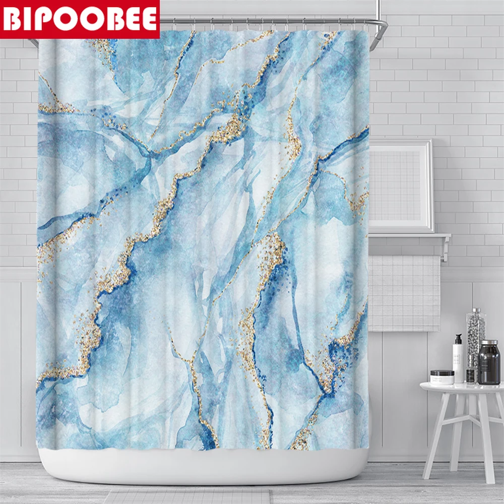 Синяя мраморная занавеска для душа водонепроницаемая ванной из полиэстера