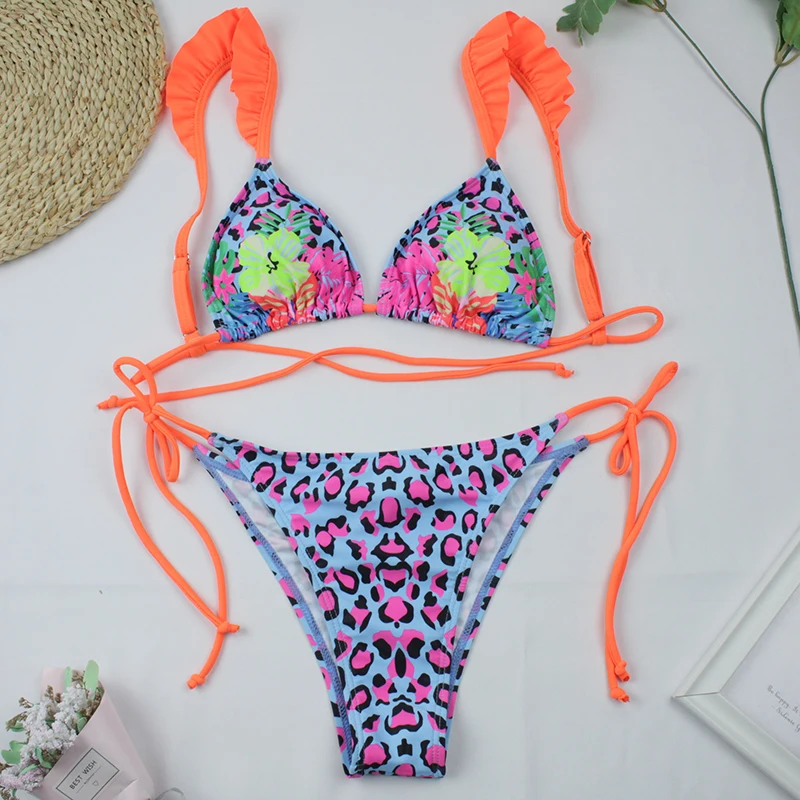 

Sexy Bikinis 2021 New Women Swimsuit Female Floral Print Low Waist Swimwear Sexy Ruffle Bathing Suit Summer Beachwear Biquini