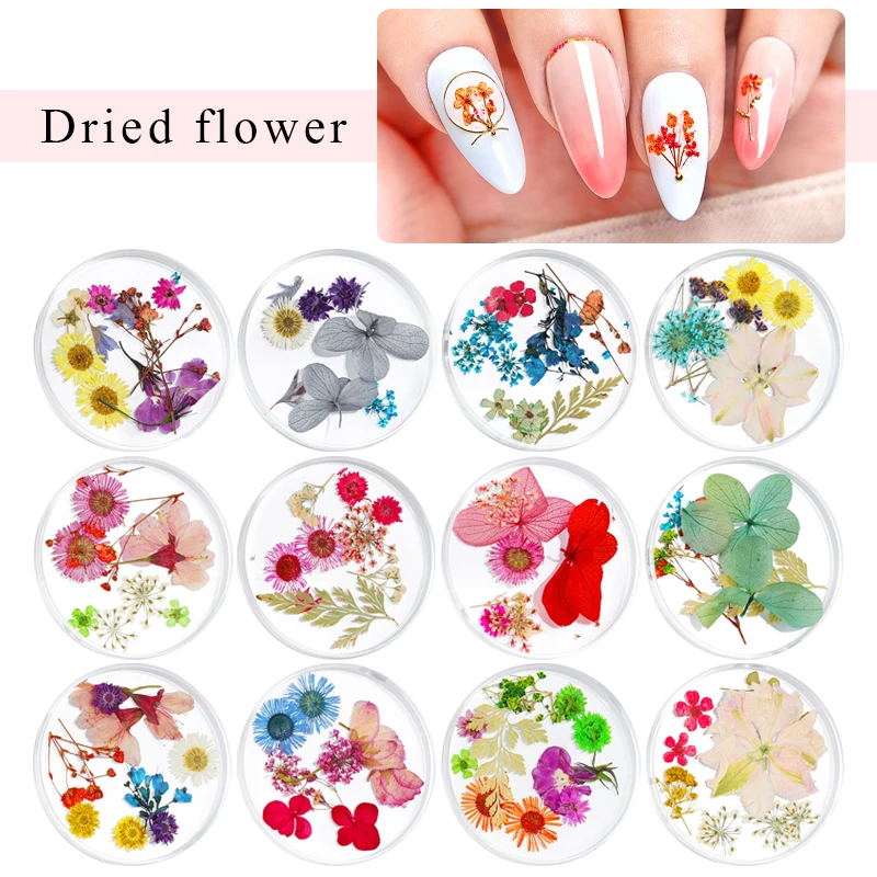Смешанные сушеные цветы украшения для ногтей натуральные Цветочные наклейки в