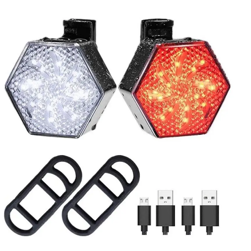 

The new taillights hexagonal bicycle lights, rotating taillights, USB rechargeable waterproof taillights