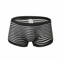 boxer mens underwear boxers hot sexy stripe mens mesh transparent boxer low waist ultra thin ice silk sexy breathable shorts