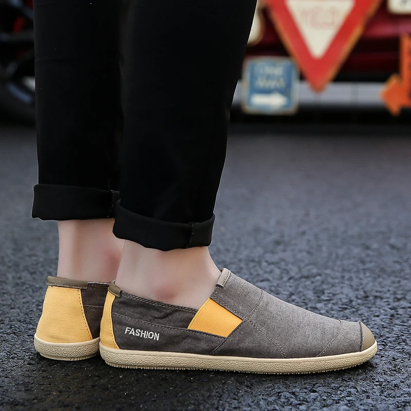 Мужские парусиновые туфли PUPUDA дышащие удобные лоферы без застежки эспадрильи