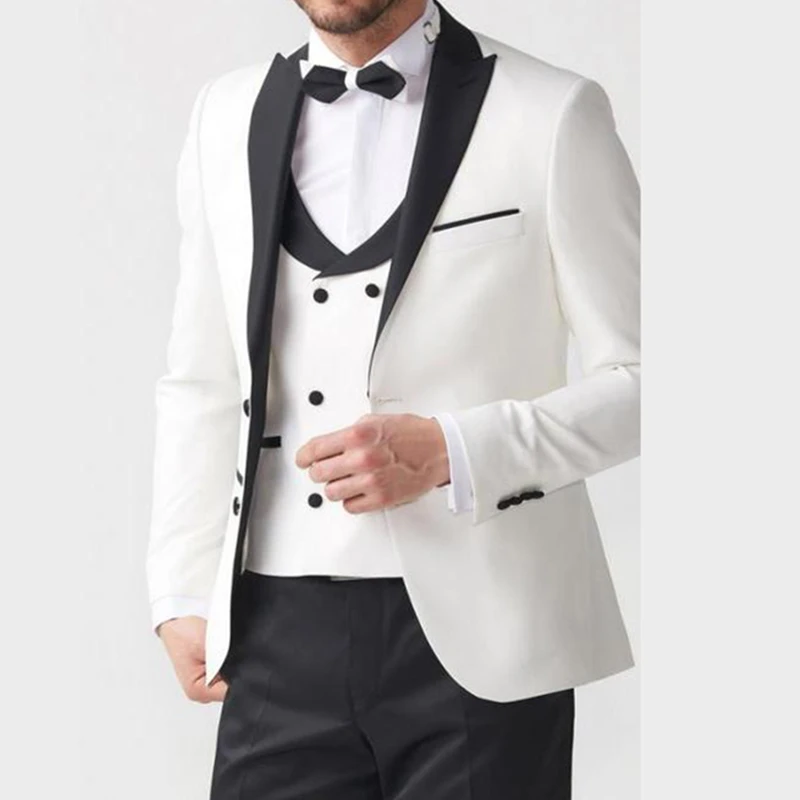 

Fashion Elegant Tailor Made White Men Suits Slim Fit Tuxedo For Wedding Dress Business Office Party Suit (Jacket+Pants+Vest)