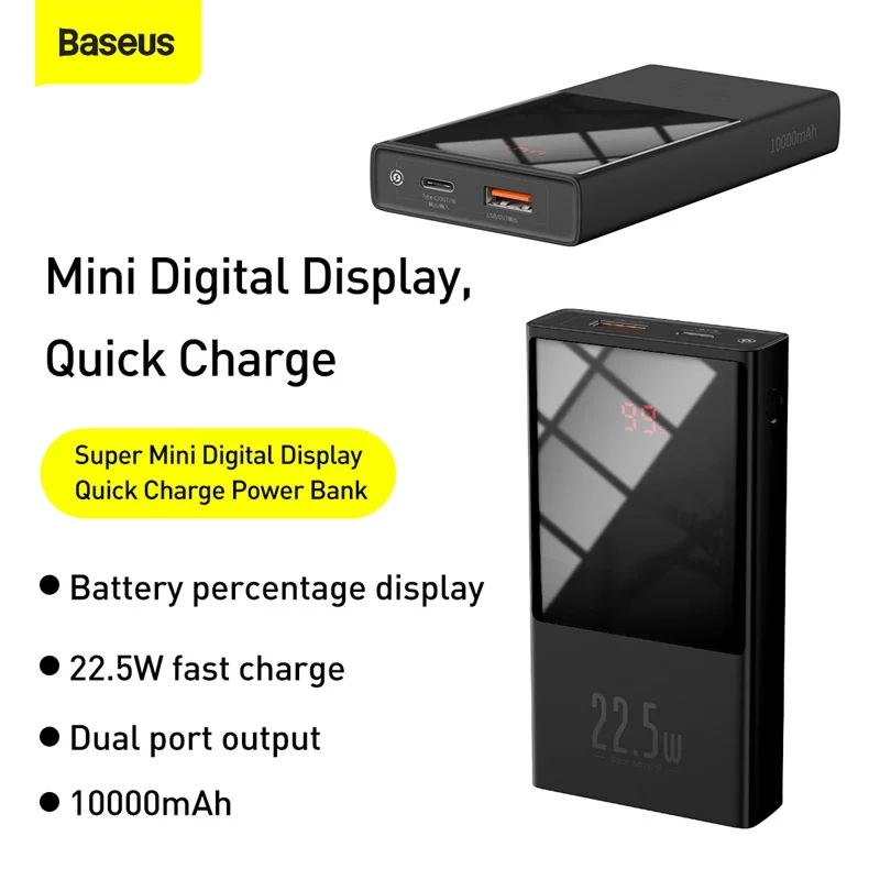 Внешний аккумулятор Baseus 10000 мАч/20000 мАч USB Type C PD QC 3 0 Внешнее зарядное устройство с