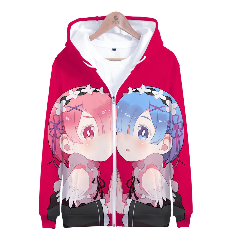 Re Zero худи Rem новинка толстовка с капюшоном карманами и объемным рисунком для
