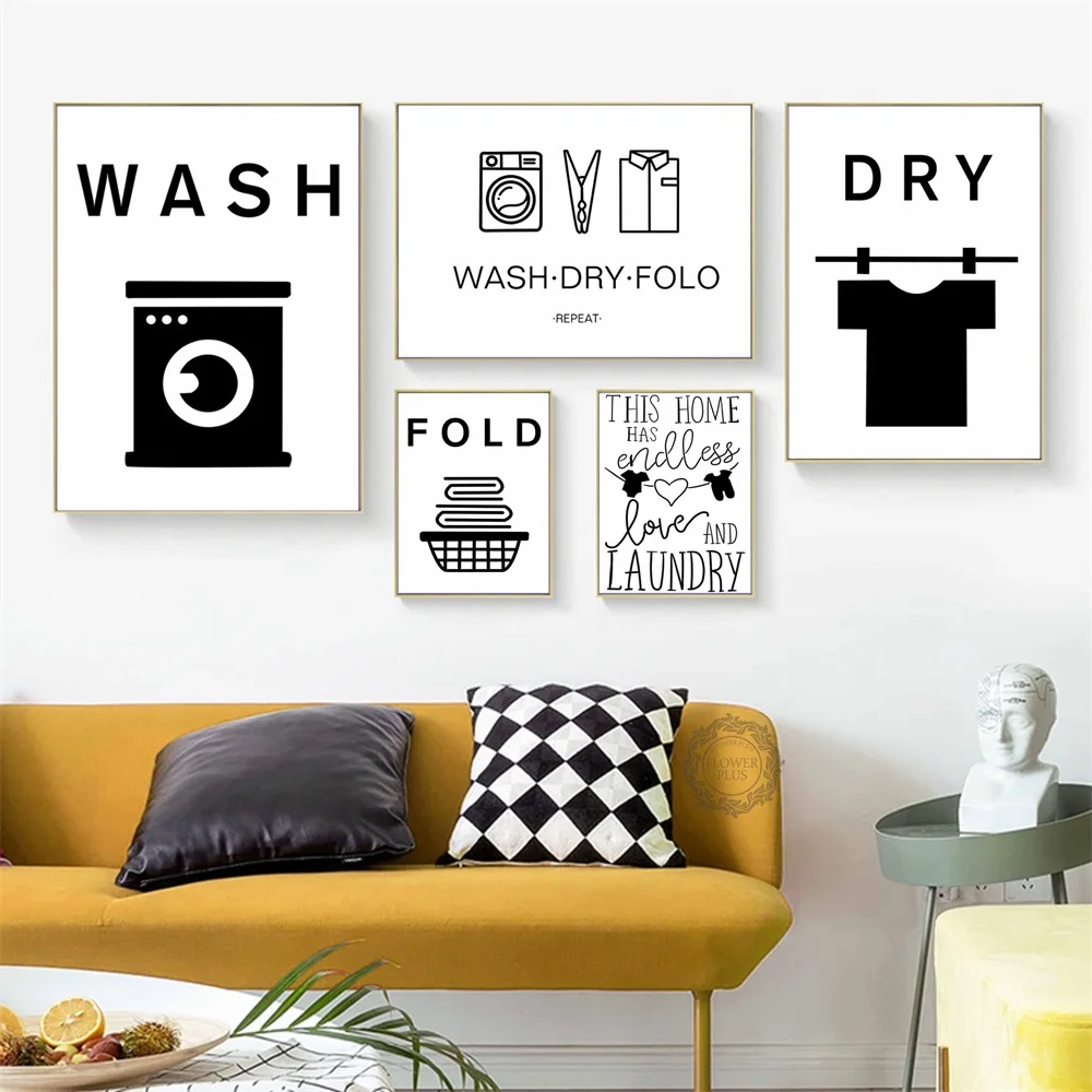 

Wash Dry Fold Iron Laundry Funny Sign Quote Wall Art Canvas Painting Nordic Posters And Prints Wall Picture Decor quadro cuadros