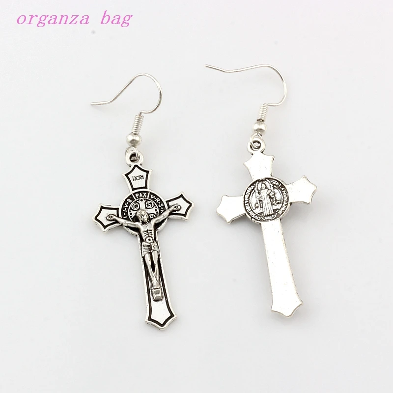 Zinc Alloy Saint Benedict Medal Jesus Christ Cross Charm Earrings Fish Ear Hook 20 pair Chandelier DIY Jewelry A-581e | Украшения и