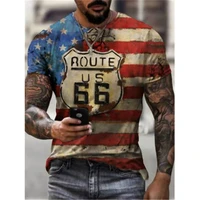 66 american highway summer new 3d printed round neck top short sleeve youth casual street wear hip hop style t shirt large size