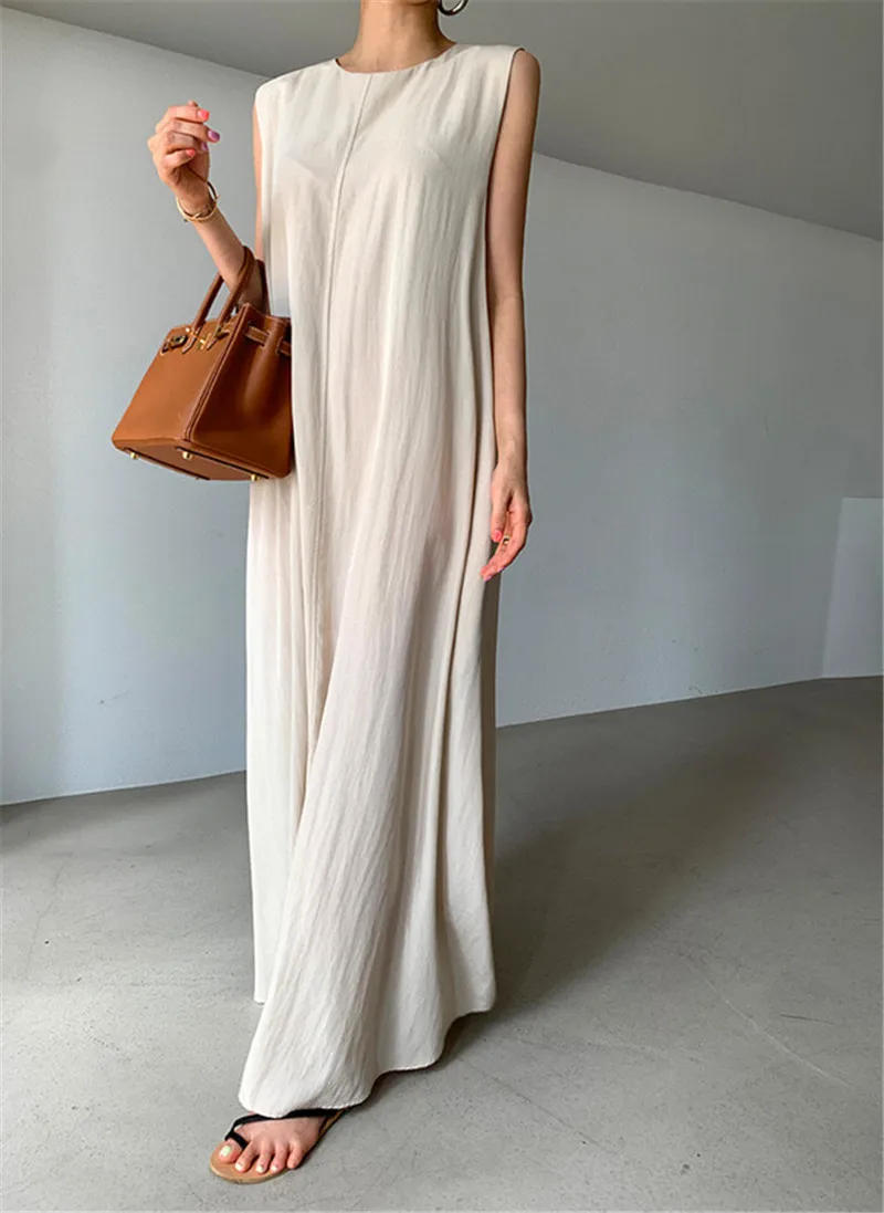 

Korea Chic Beach Vest Dress Wonen Loose Casual Fashion Summer Dresses Solid Color Robe Oversized Long Vestidos Feminino 2021 New