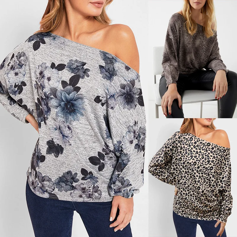 Женская футболка с длинным рукавом и открытыми плечами леопардовым