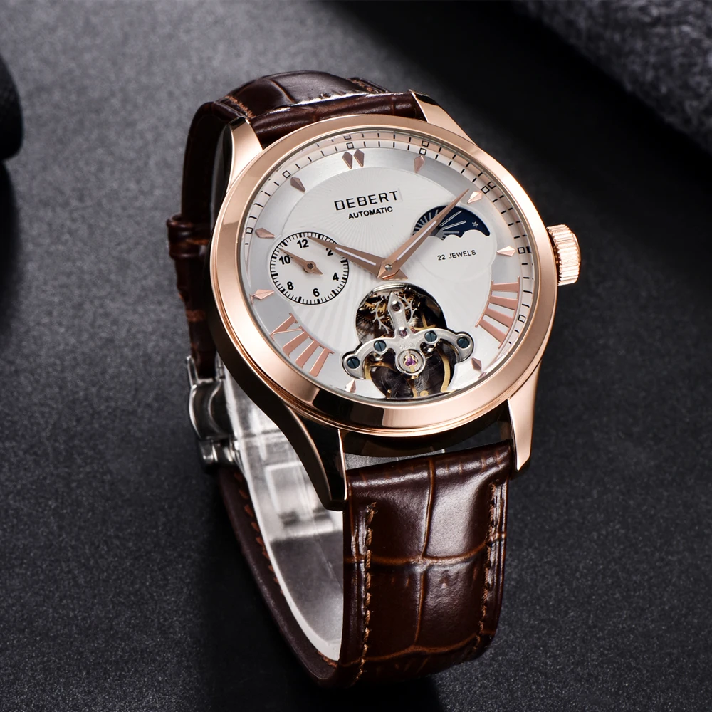 Чехол с белым циферблатом и золотыми стрелками из розового золота размер 41 мм Moon