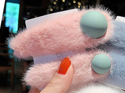 2pcs pink 2 шт./компл. в Корейском стиле зимние плюшевая повязка для волос Аксессуары Сладкий бала для девочек Для женщин из искусственного меха в виде капли воды, заколка для волос, заколки для девочек заколки для волос - Цвет: 2pcs pink