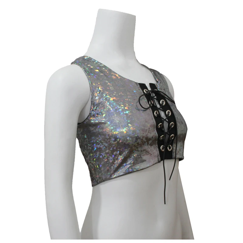 Женская праздничная одежда голографический укороченный топ пикантный кружевной