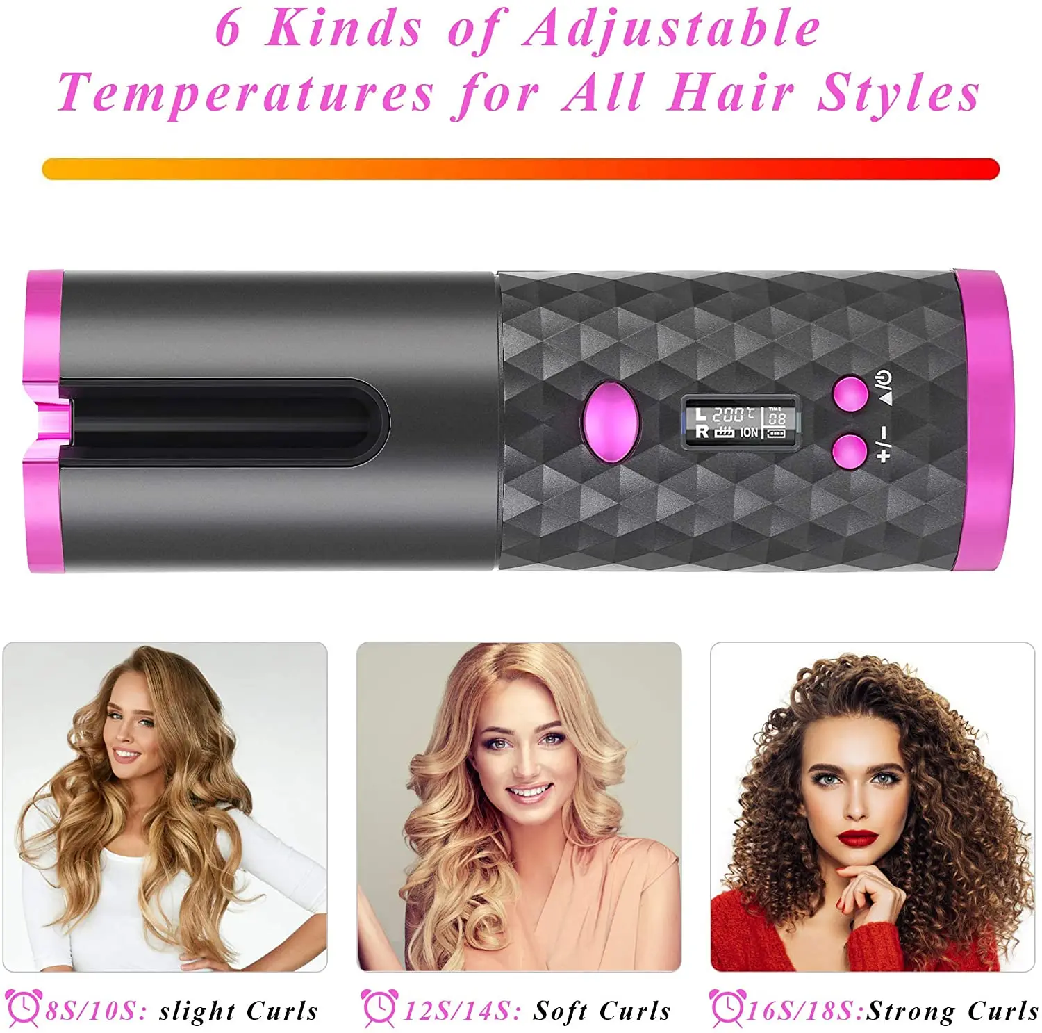 

Cordless Automatic Hair Curler Auto Ceramic USB Wireless Curling Iron Hair Waver Tongs Beach Waves Iron Curling Wand Air Curler