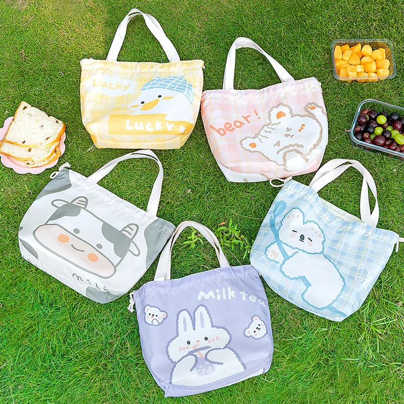 

Cute Cartoon Portable Drawstring Bento Bag Kawaii Insulation Bag Picnic Lunch Bag For Office Workers Students With Aluminum Foil
