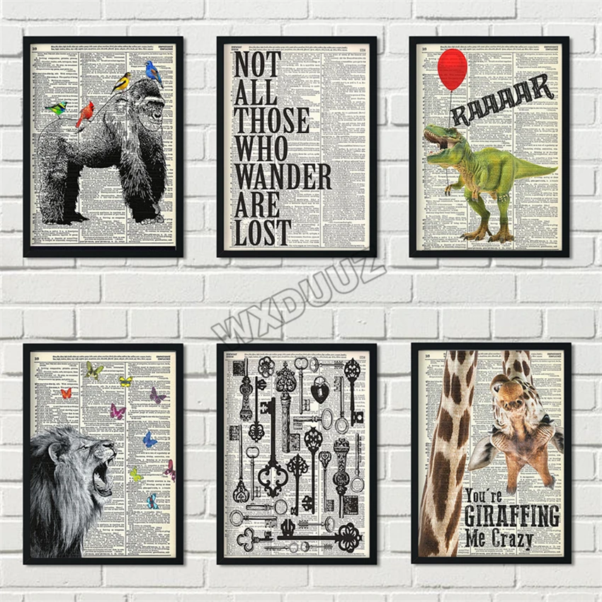 Винтажная Настенная картина с изображением жирафа льва искусства искусство