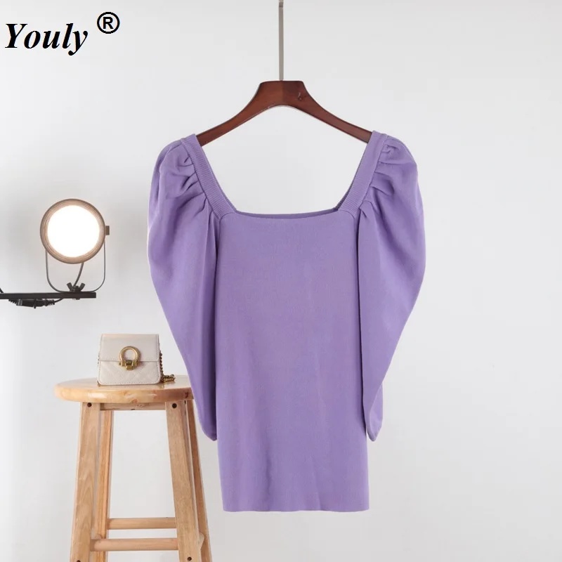 Осень 2021 женская трикотажная Базовая короткая футболка однотонные вязаные