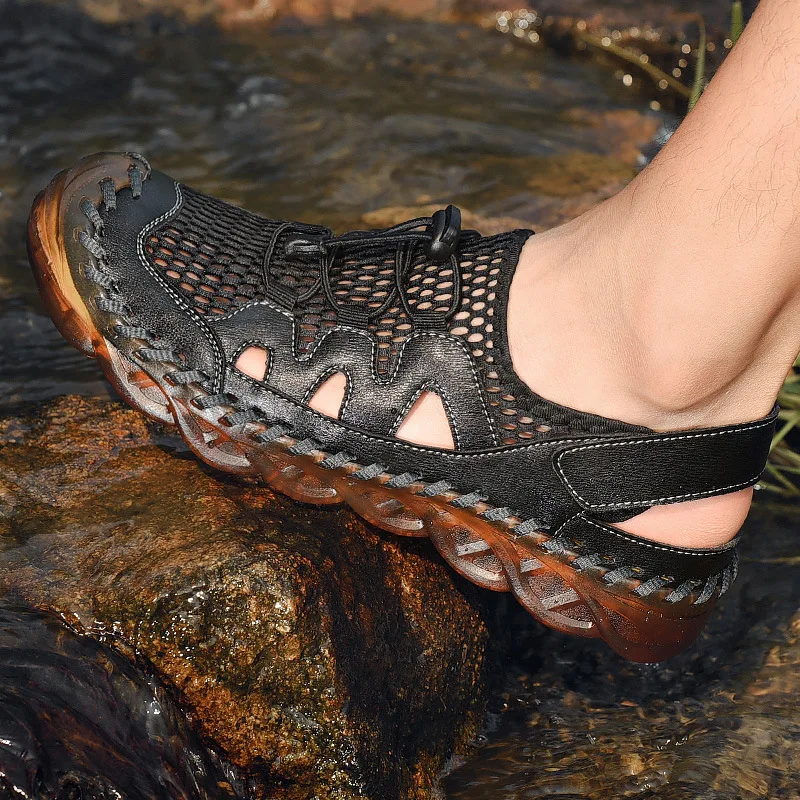 

Genuine Leather Men Shoes Summer New Large Size Men's Sandals Men Sandals Fashion Sandals Slippers Big Size 38-46