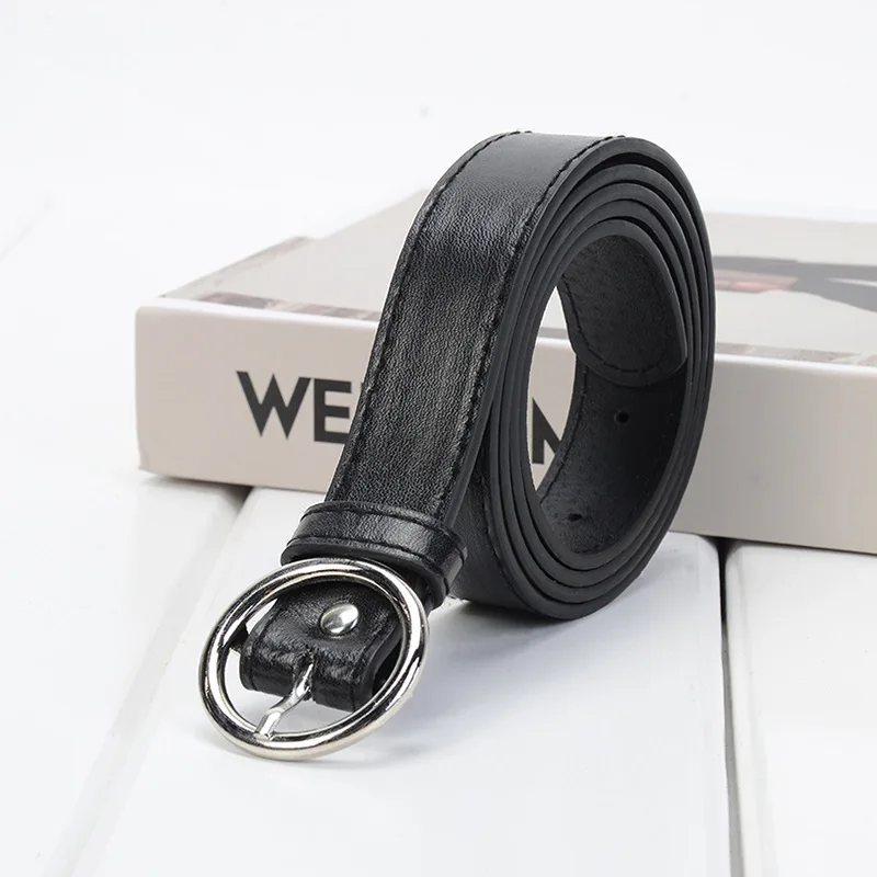 Leather-1 Quaslover, Модный женский кожаный ремень, роскошный круглый ремень с пряжкой, женский ремень из искусственной кожи, высококачественный пояс для девушек - Цвет: Leather-1