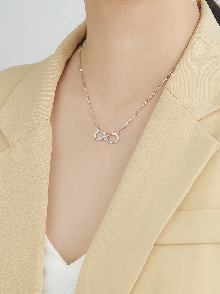 

MYDIY Infinity Love Necklace For Women 925 Sterling Silver Rose Gold Plated Rose Intertwine Necklaces Flower Pendant Fine Chain