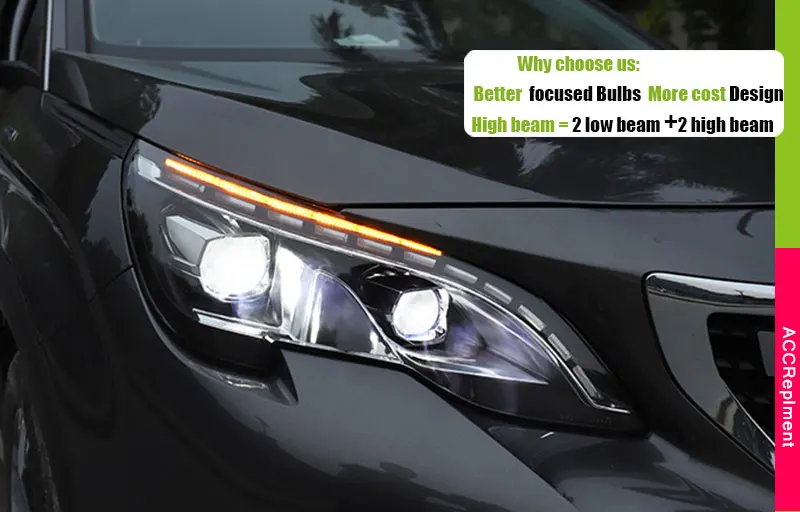 Авто освещение стиль светодиодный головной фонарь для PEUGEOT 3008 светодиодный фары- cob сигнальный светодиодный H7 hid Биксеноновые линзы ближнего света