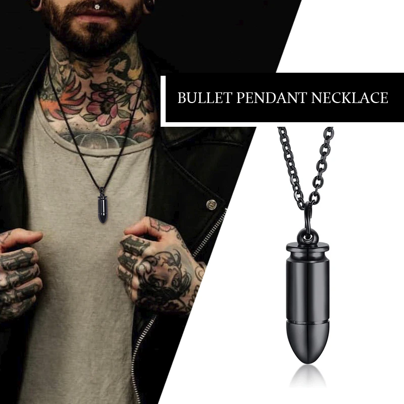 Черная пуля кулон ожерелье для мужчин ювелирные изделия из нержавеющей стали с 24