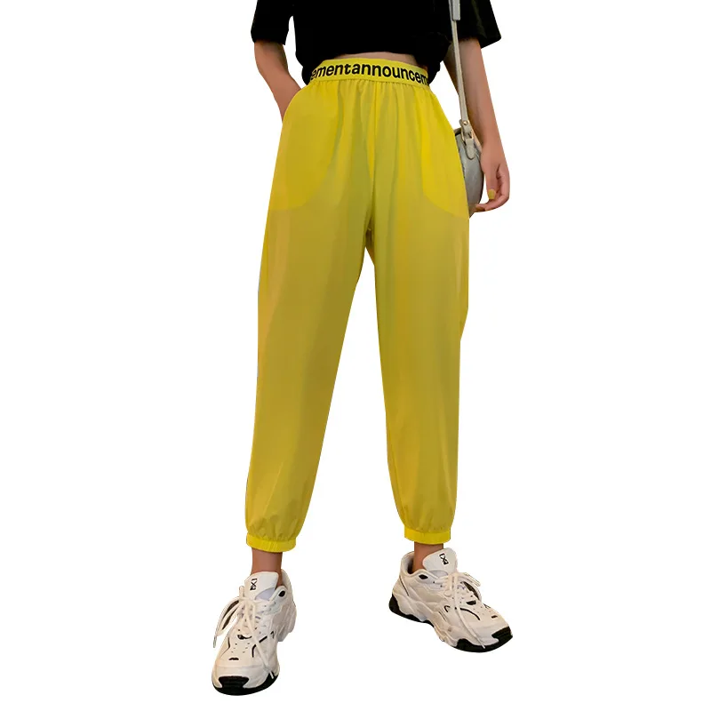 

Women's Loose Summer Pants Soft Ice Silk Ankle-Length Black Wide Leg Pants Grey Khaki Women High Waisted Trousers