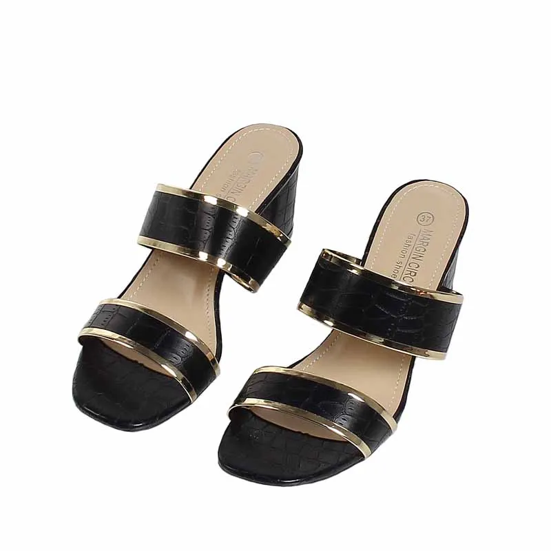 

Shoes Woman 2021 Med Female Slippers Heeled Mules Loafers Square heel Rubber Flip Flops New High Soft Summer Block Hawaiian Sexy