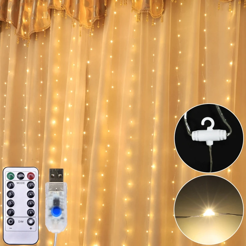 

3M LED Garland Curtain String Lights Christmas Fairy Lights Bedroom Home Decoration on The Window Wedding Party Free shipping