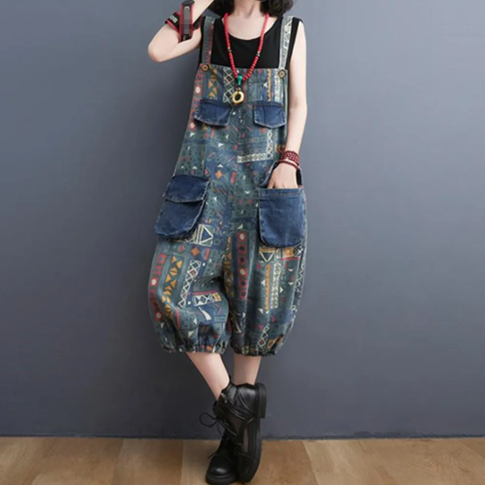 Женский джинсовый комбинезон элегантные свободные брюки до щиколотки с широкими