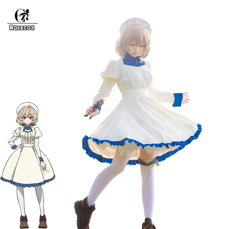 ROLECOS аниме в спектре Косплей Костюм Iwanaga Kotoko платье женское белое Лолита Шляпа Kyokou