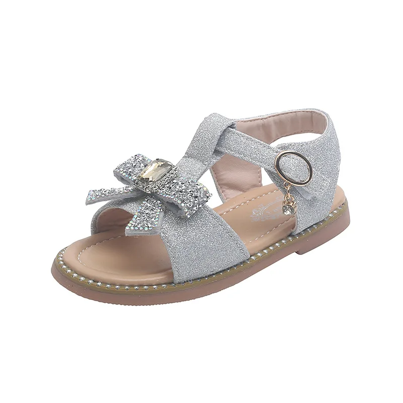 Sandalias planas de princesa para ni&ntilde;as, zapatos de playa para estudiantes de mediana edad, a la moda, elegantes y dulces para fiesta, 2022-5