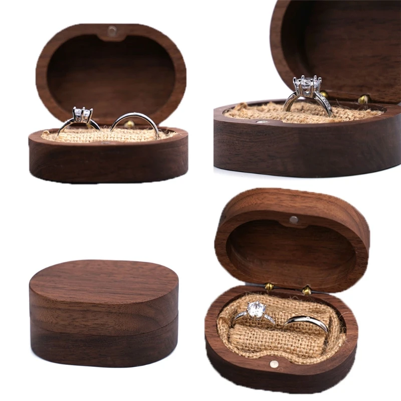 

Walnut Wood Jewelry Box Engagement Wedding Ceremony Ring Storage Proposal Portable Ring Holder Rustic Wedding Ring Box
