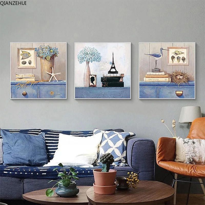 QIANZEHUI DIY 5D Living room Mediterranean bedroom triple Diamond Embroidery Round Full rhinestone painting | Дом и сад