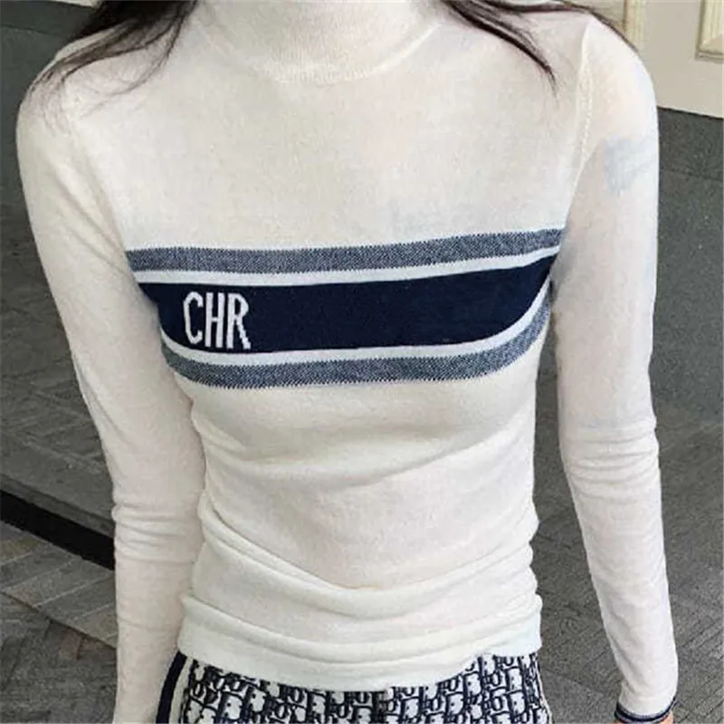 

Новинка 2021, Женский облегающий эластичный свитер с длинными рукавами и высоким воротником, с надписью на раннюю осень