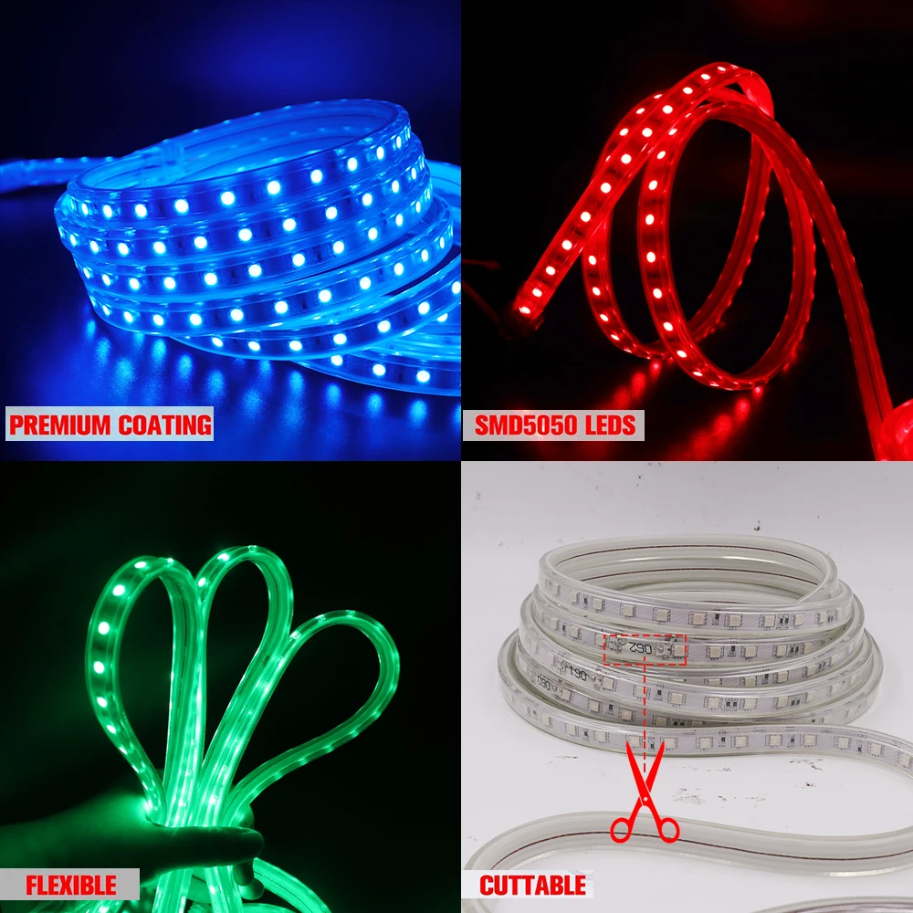 Светодиодная лента RGB светильник AC220V SMD5050 гибкая Водонепроницаемая светодиодная