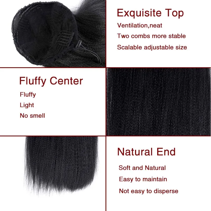 Allaosify Adjustable Strap Yaki Straight Ponytail Hairpiece For Women With Comb Synthetic Pony Tail False Hair Extension | Шиньоны и