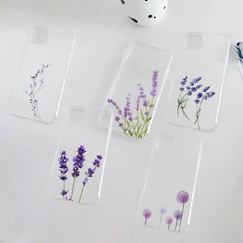 

Simple Lavender Purple Flowers Phone Case Clear Transparent for iPhone 11 12 13 mini pro XS MAX 8 7 6 6S Plus X 5S SE XR 2020