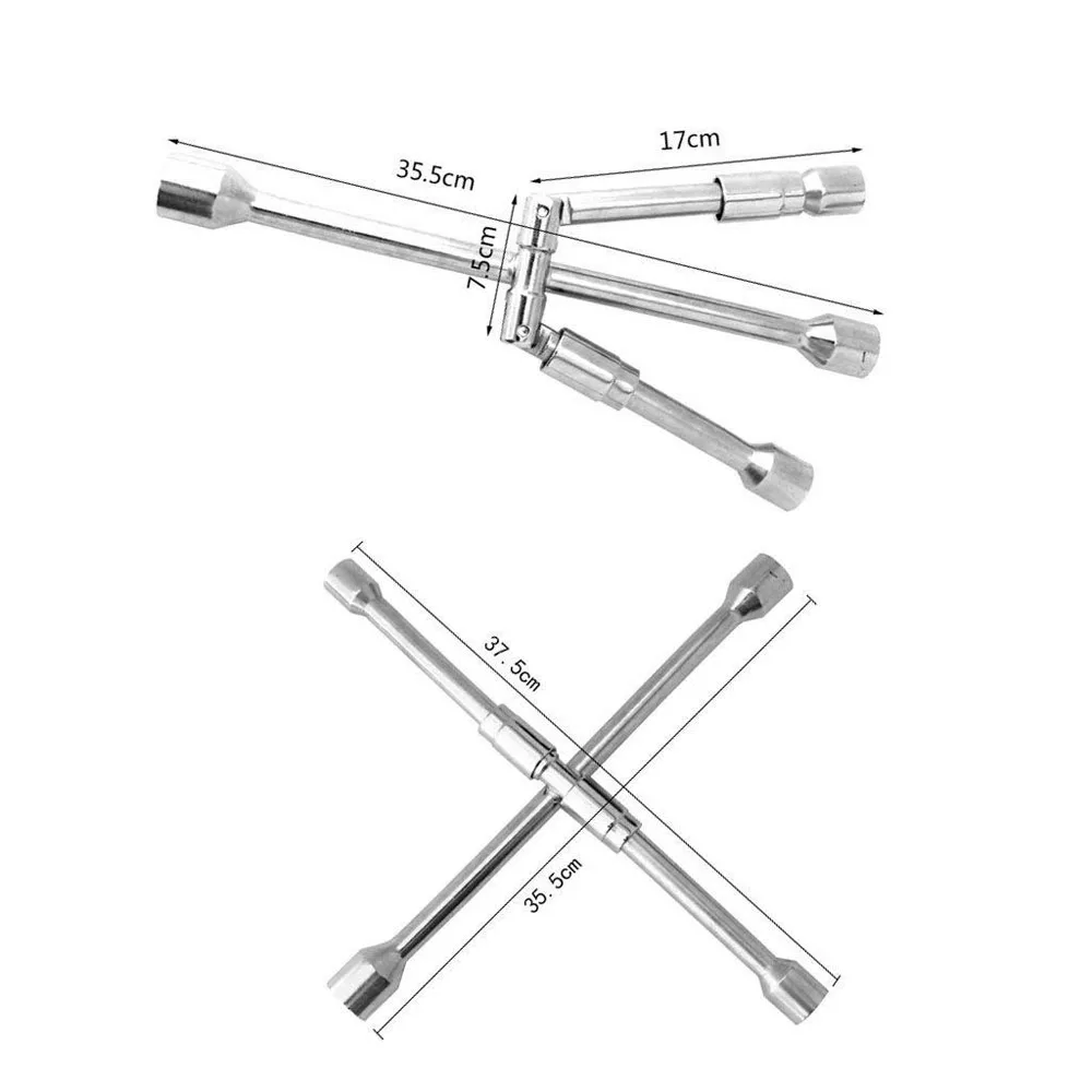 

4 Way Universal Wheel Nut Brace 17mm 19mm 21mm 23mm Car Van Wrench Cross Spanner Tire Repair Tools