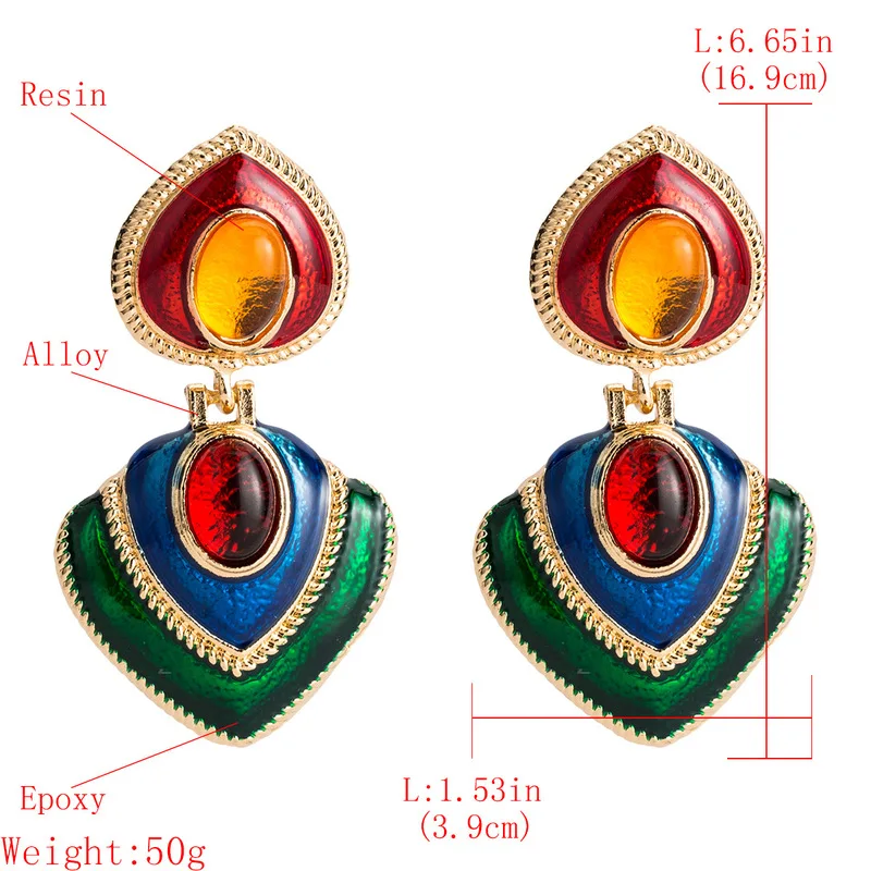 

Rainbow Big Enamel Metal Drop Earrings for Women Ethnic Water Drop Statement Dangle Earrings Vintage Earrings Party Jewelry Gift