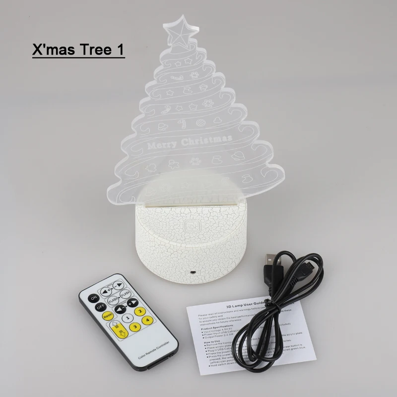 3D Lamp Acrylic 7 Colorful LED Night Light USB Touch Sensor Remote Control Children Cute Bedroom Christmas Tree | Лампы и освещение