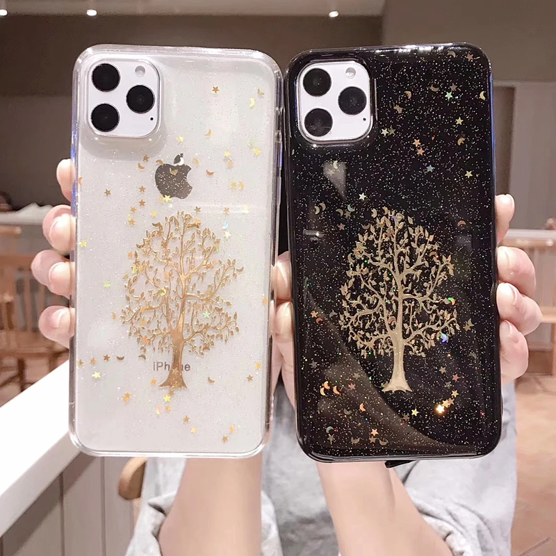 Золотой Серебристый удобный чехол для телефона с изображением дерева iPhone 11 Pro Max 8