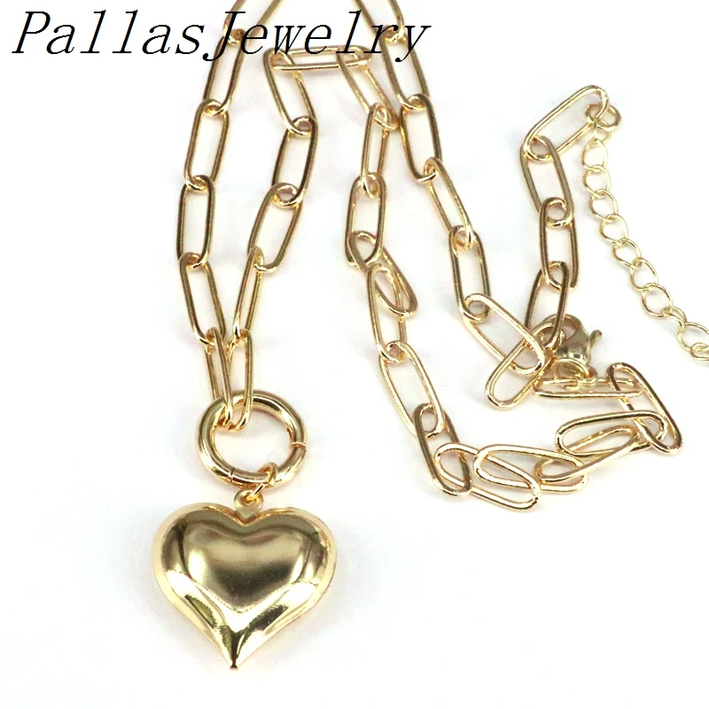 

5Pcs hot luxury top quality gold plating heart necklace,oval link chain necklace charm Best Couple Jewelry Gift