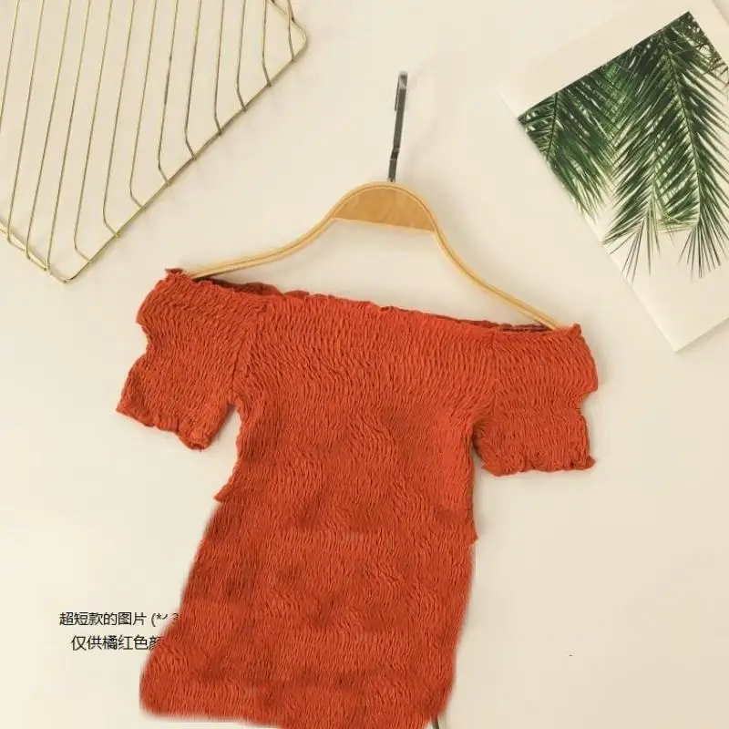 Longer Elastic Tops Элегантная женская мини-рубашка с вырезом лодочкой, повседневная, милая, женская, короткий рукав, эластичная, высокая талия, тонкая блуза, сексуальная, короткий топ - Цвет: Longer Elastic Tops