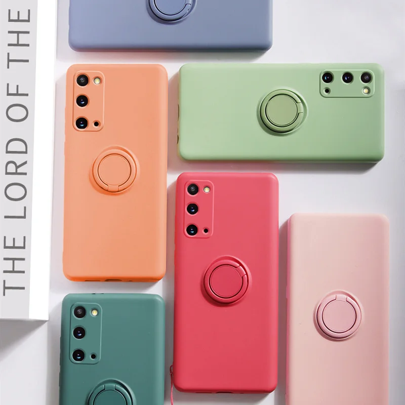 

Liquid Silicone Ring Holder Phone Case For Samsung Galaxy S21 S20 FE S10 Plus Note 20 Ultra 10 Pro A52 A72 A51 A71 A50 A70 Cover