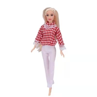 fashion red houndstooth plaid top trousers for barbie doll clothes outfits long sleeve shirt white pants 16 bjd dolls accessory
