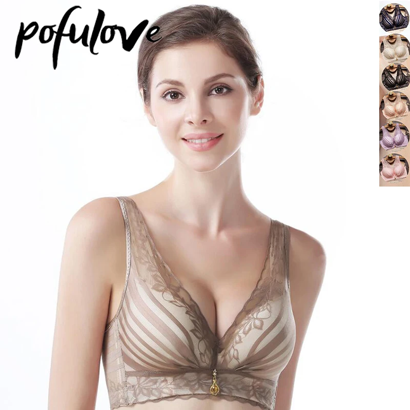 

Women Lace Sexy Bra Beauty Back Seamless Thick Gathered Underwear Lingerie Wireless Female Push Up Brassiere